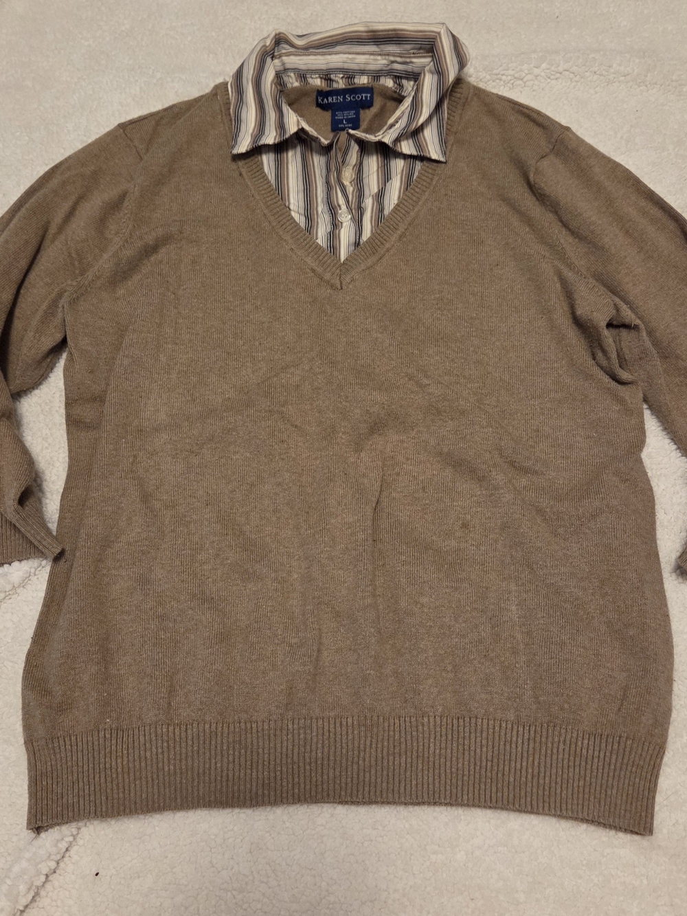 Karen Scott Men's V-Neck Sweater in Taupe Brown
